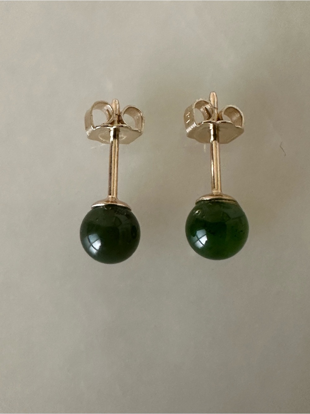 14k Solid Gold Nephrite 5mm Bead Stud Earrings